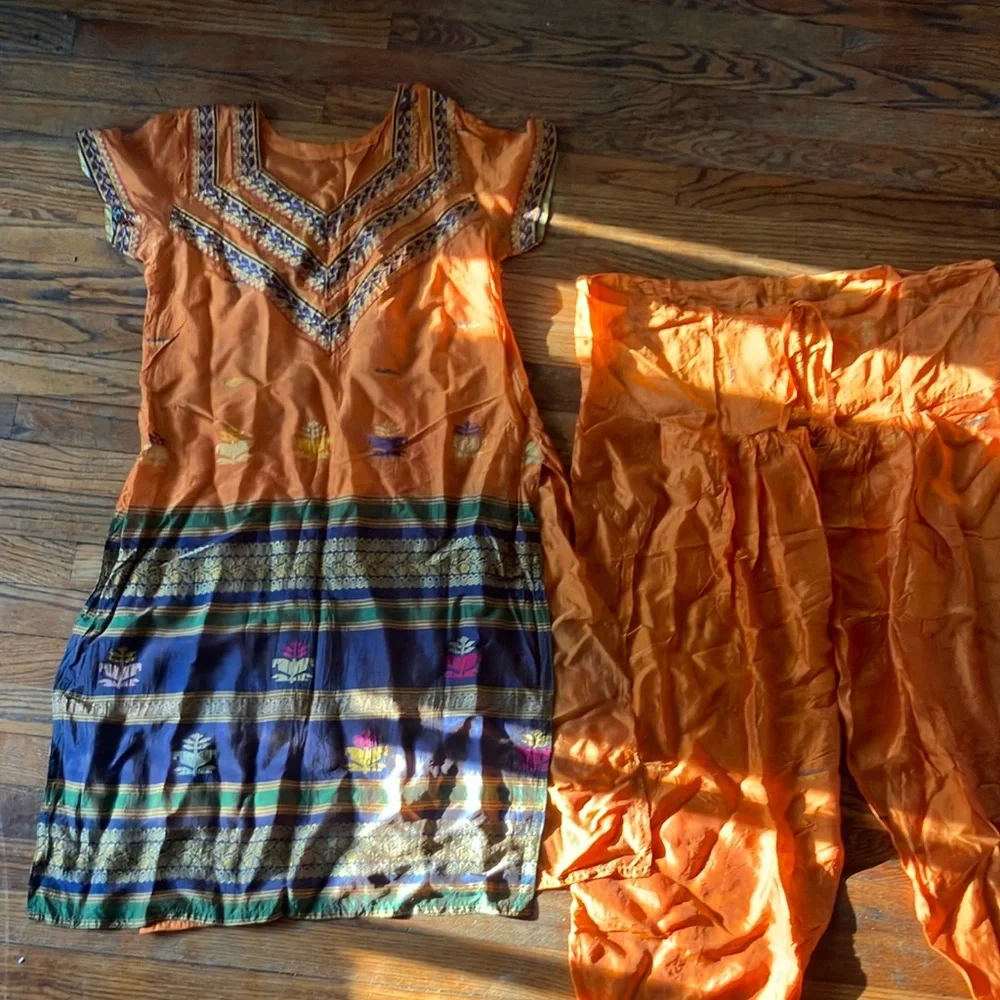 2 Piece Orange Kaftan & Pants